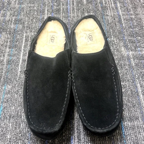 UGG Alamar Men Clog Slippers Size 11 Black Suede Shearling Sheepskin Slip On - Picture 3 of 11